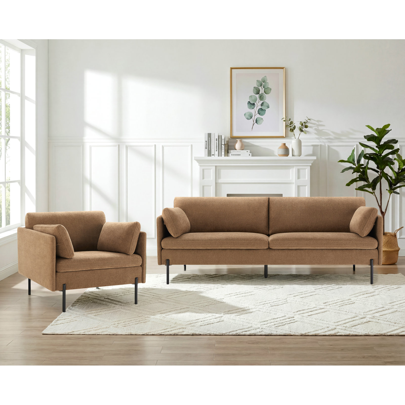 Moab 2-Piece Linen Living Room Set, Elite Camel Linen