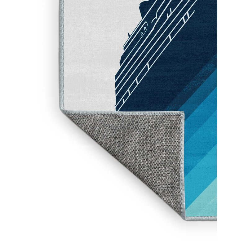 Machine Washable Kendari Modern Cruise Ship Modern Rug in Blue – SkyBlue Binding, 3x5