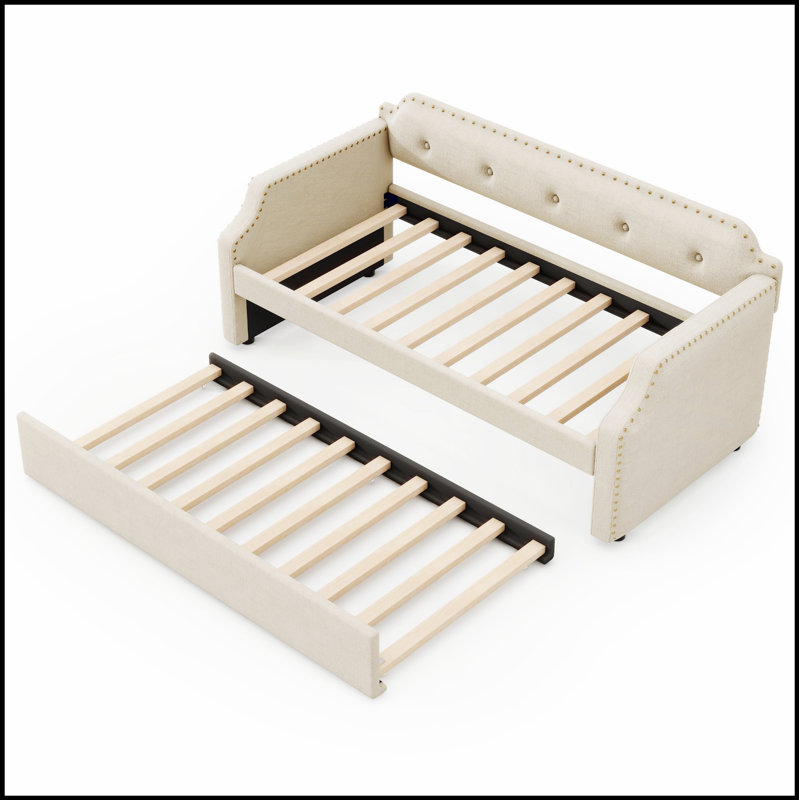 Lit de jour rembourré avec couchette, support à lattes de bois et canapé-lit confortable pour une utilisation polyvalente
