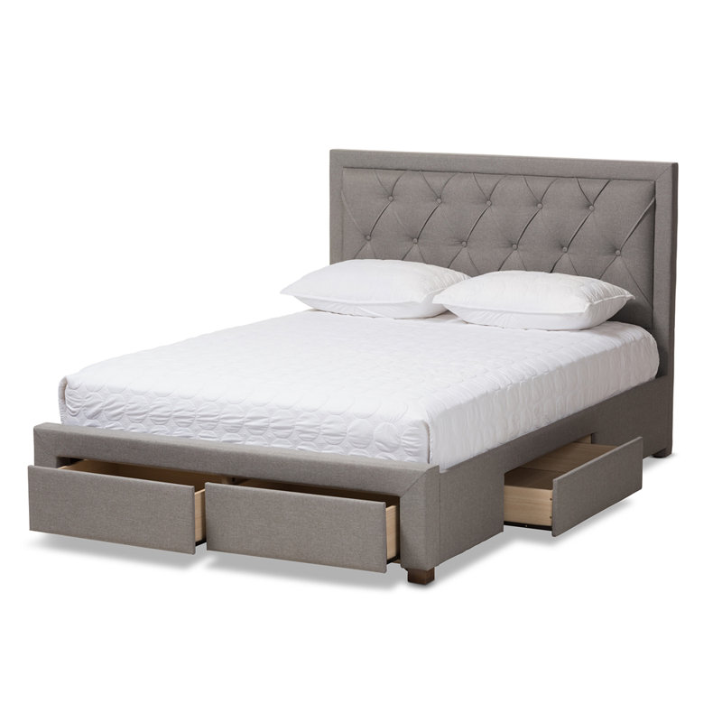 Lit plateforme tapissier avec rangement Aurelie, Très grand, gris