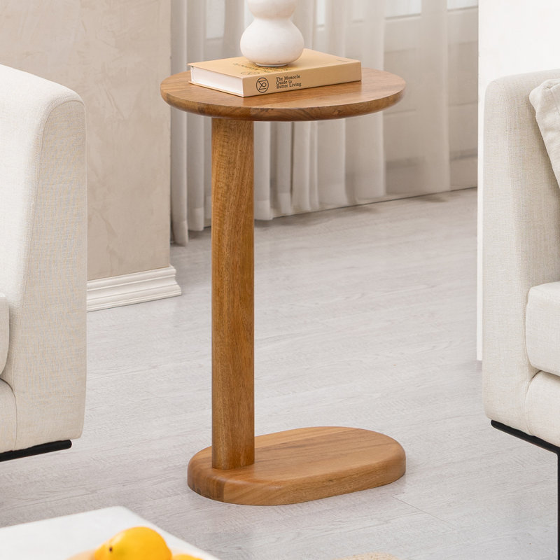Table de bout en V en bois massif Veta, Ton moyen miel
