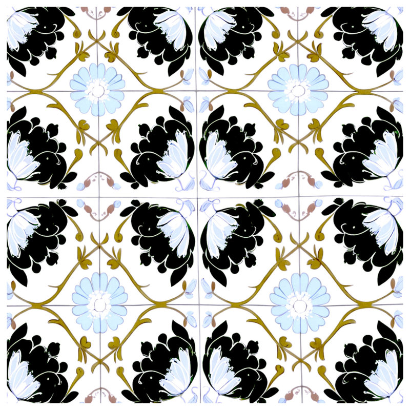 Floral Black White Motif Comforter, Twin