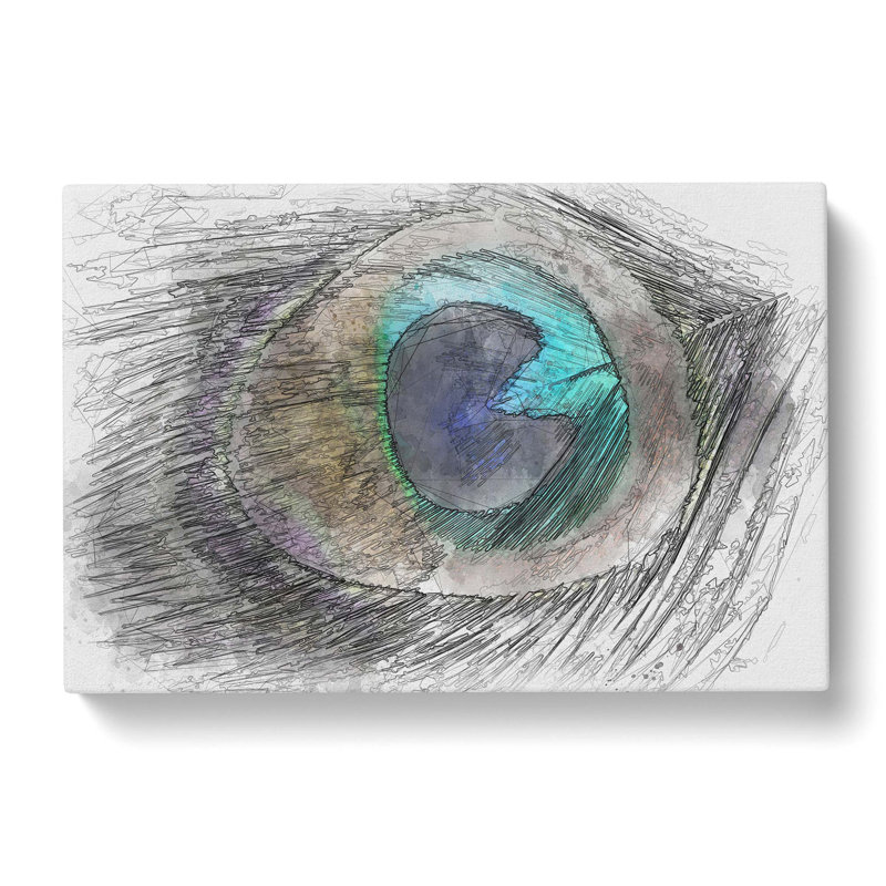 Delicate Peacock Feather In Abstract - Wrapped Canvas Print, 60cm H x 91cm W x 3cm D
