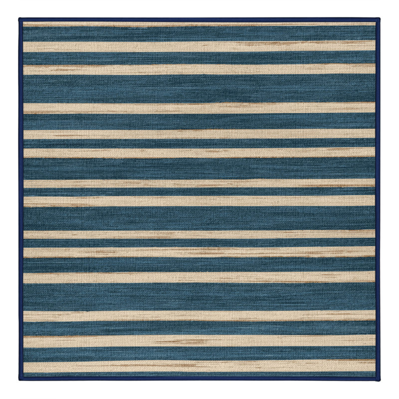  Tapis lavable rayé crème bleu mer, Carré 3 pi