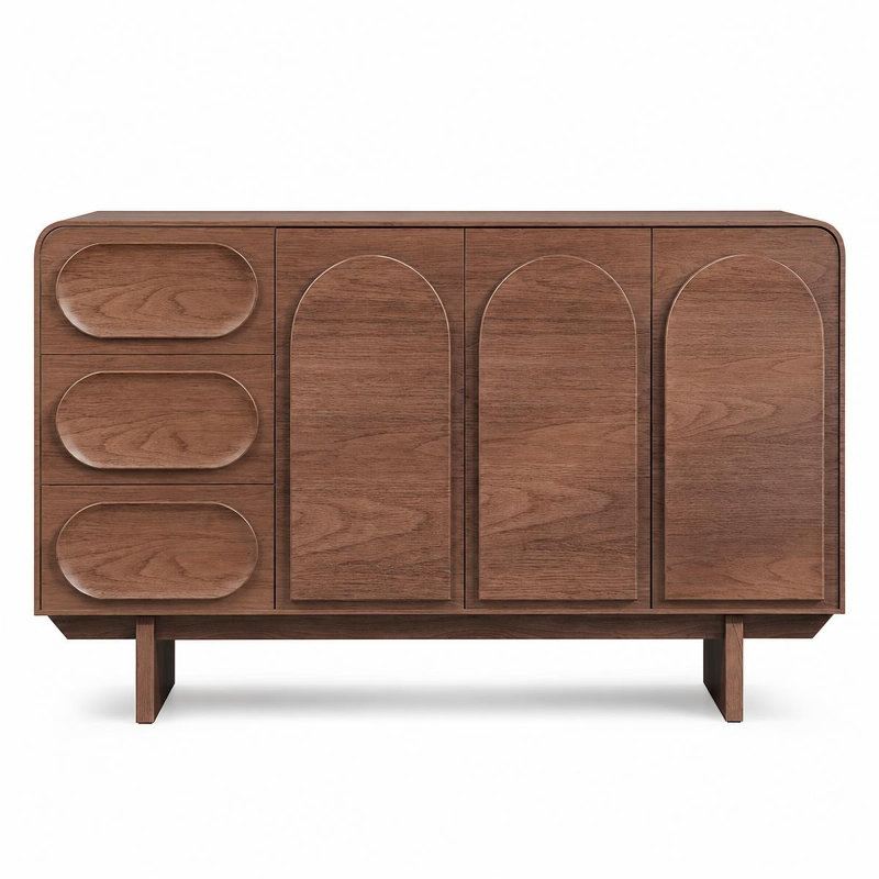 59" Sideboard Buffet Cabinet With 3 Drawers and Solid Wood Base