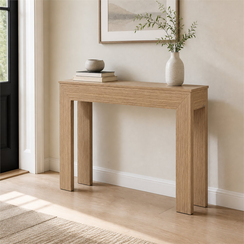 Simple, étroite, console en bois naturel, table d'appoint ultra-mince de 47,3 pouces pour l'entrée, table de rangement multifonctionnelle anti-collision pour les petits appartements