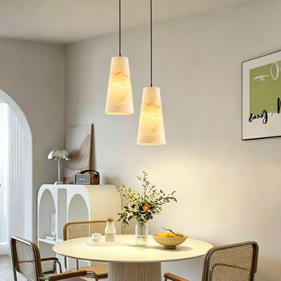 Suspension en albâtre naturel de 25 cm (10 pouces), dorée et moderne, idéale pour îlot de cuisine, salle à manger, chambre, salon ou couloir.