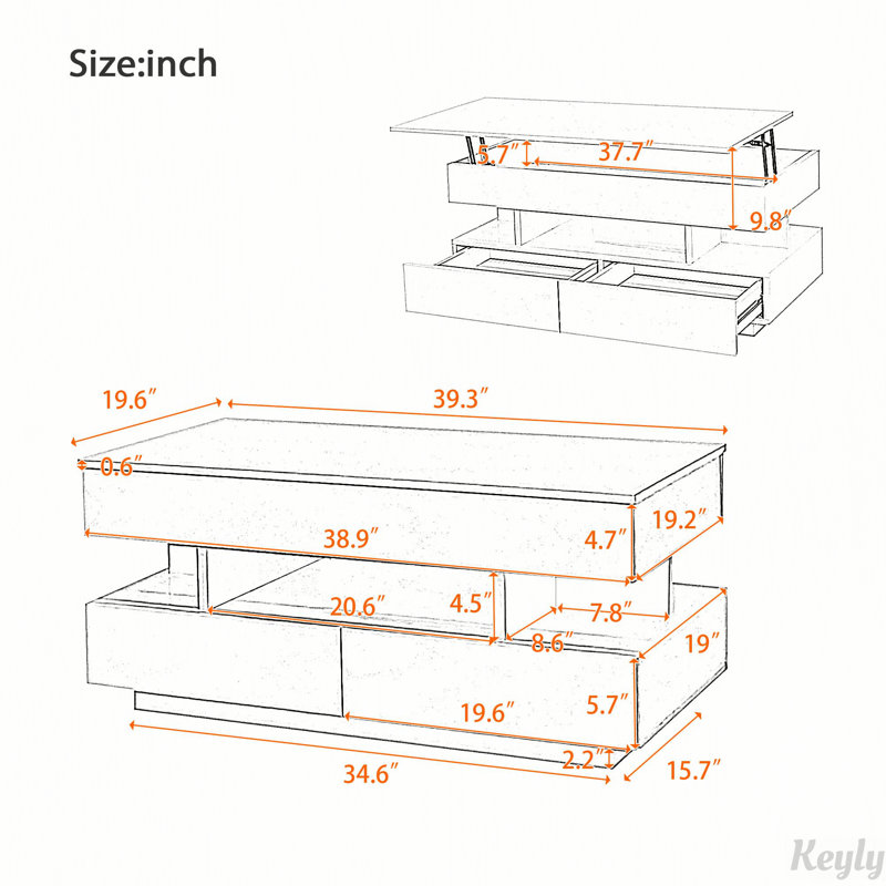 High-Gloss Finish Coffee Table with 2 Drawers and Lift-Top, White