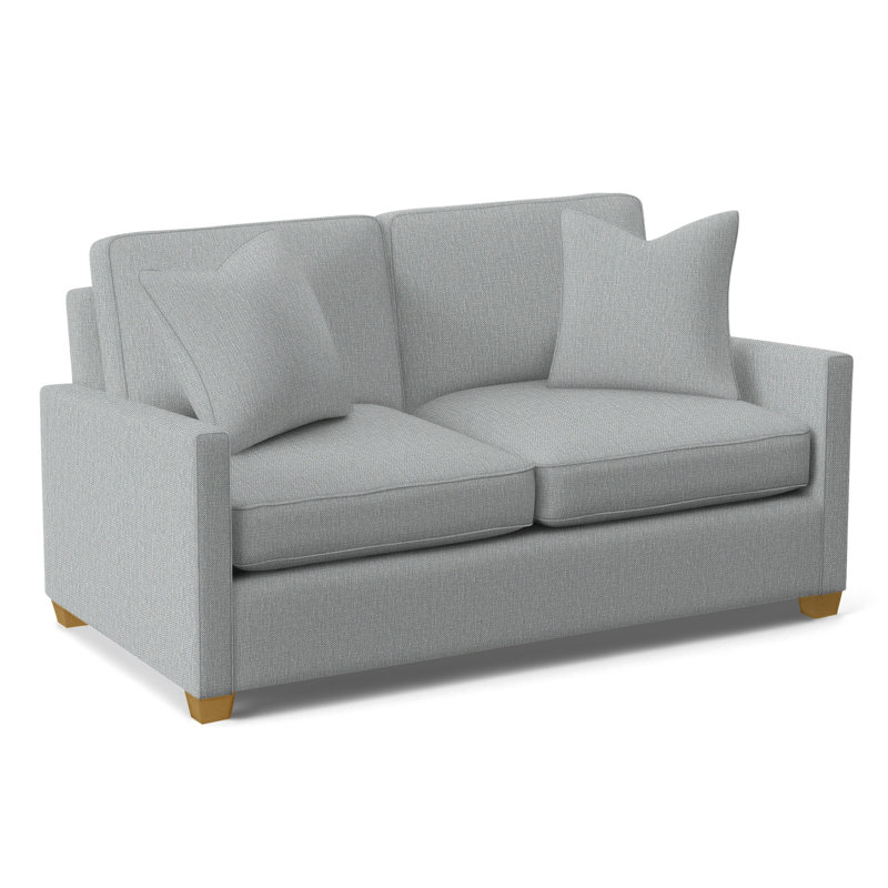 Nicklaus Upholstered 68'' Sleeper Sofa, Honey Finish, Light Blue Performance Fabric; 0851-55, Gel Memory Foam Mattress