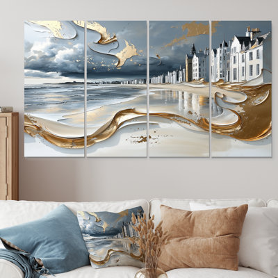 Ensemble de décorations murales bleues et dorées sur la plage d'Aberdeen en Écosse II