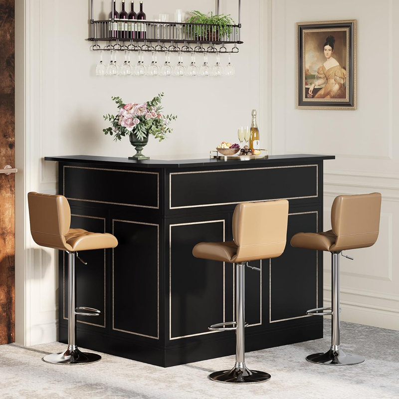 Armoire de bar en forme de L 51,2 po avec porte-verres à pied, unité de coin 4 niveaux