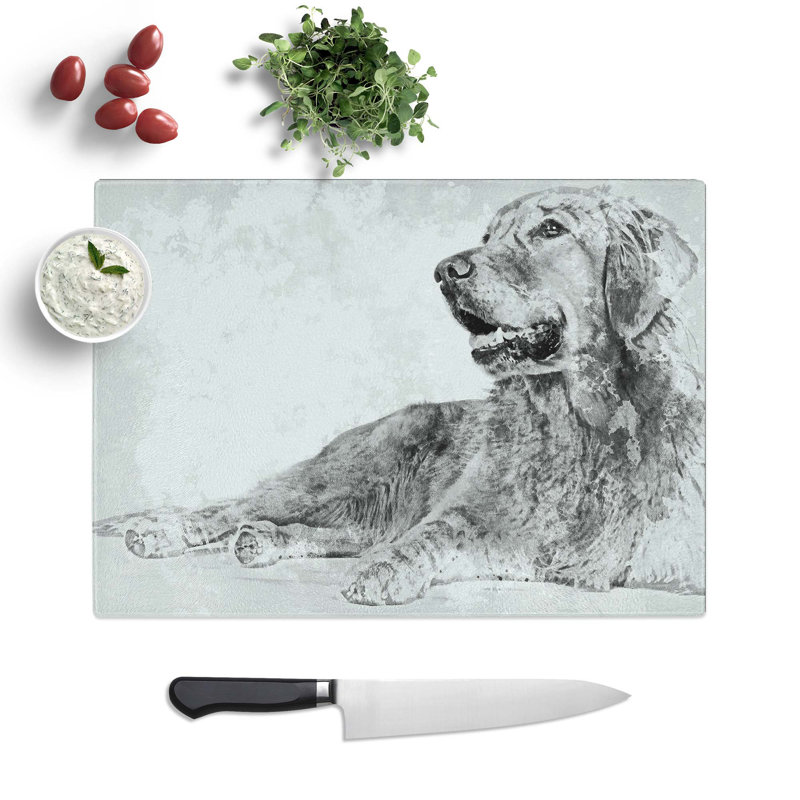 Glass Golden Retriever in Abstract Chopping Board, 28.5 cm W x 20 cm L