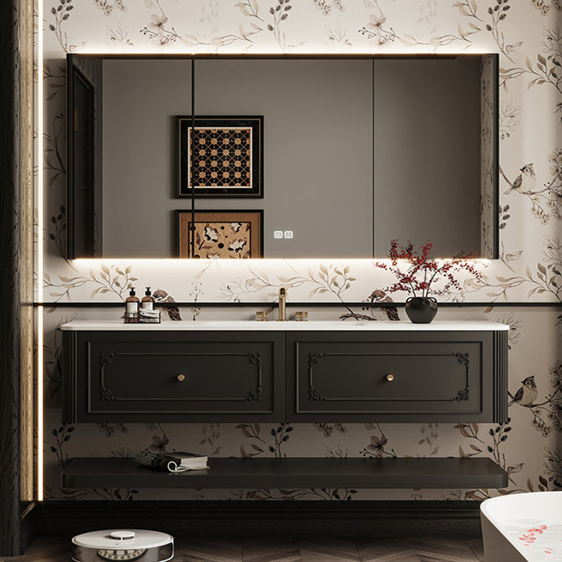 Armoire de salle de bain luxueuse de style américain, Noir, H 18,35 po x l 51,18 po x P 21,65 po