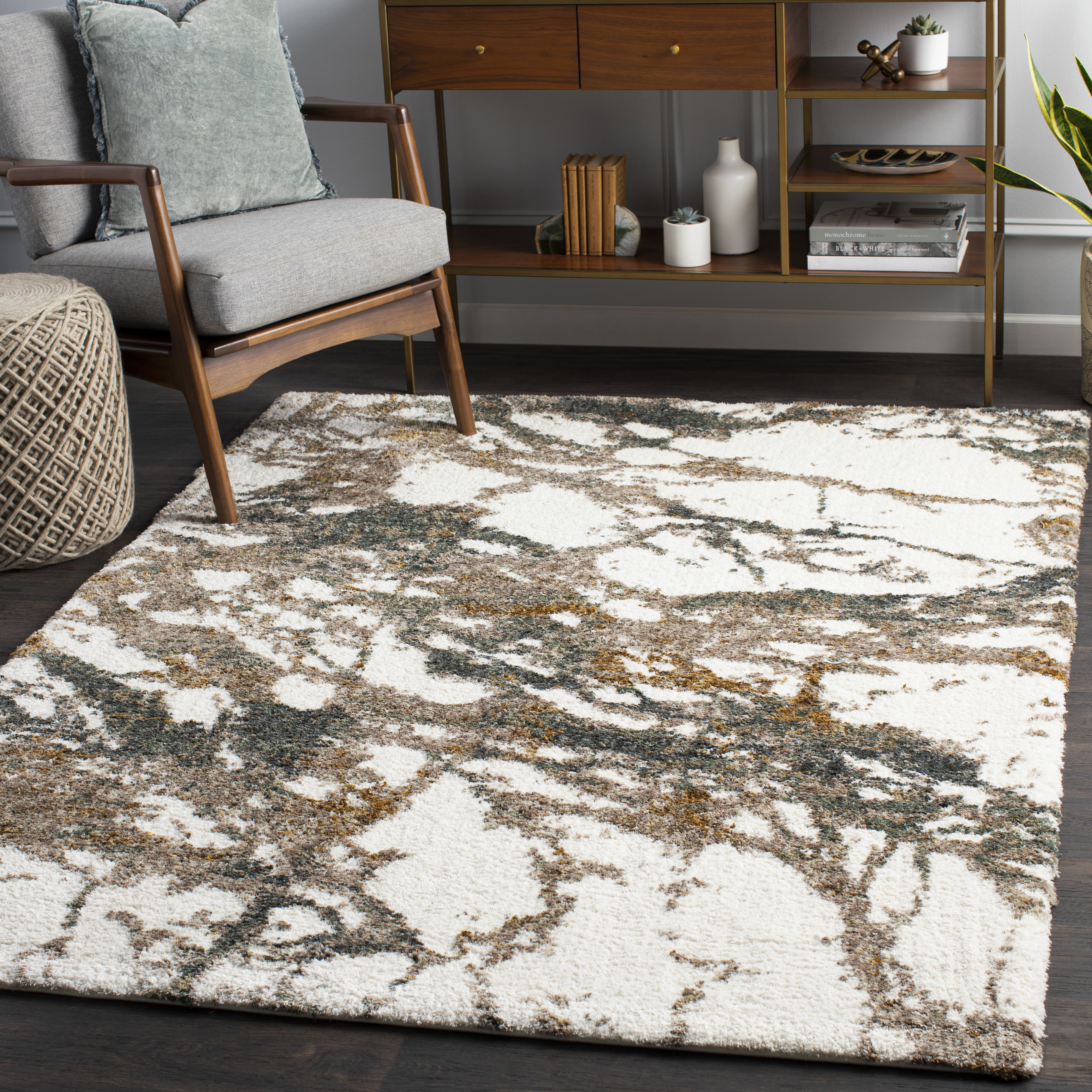 Wade Logan® Azarcon Machine Woven Abstract Cream/Dark Green