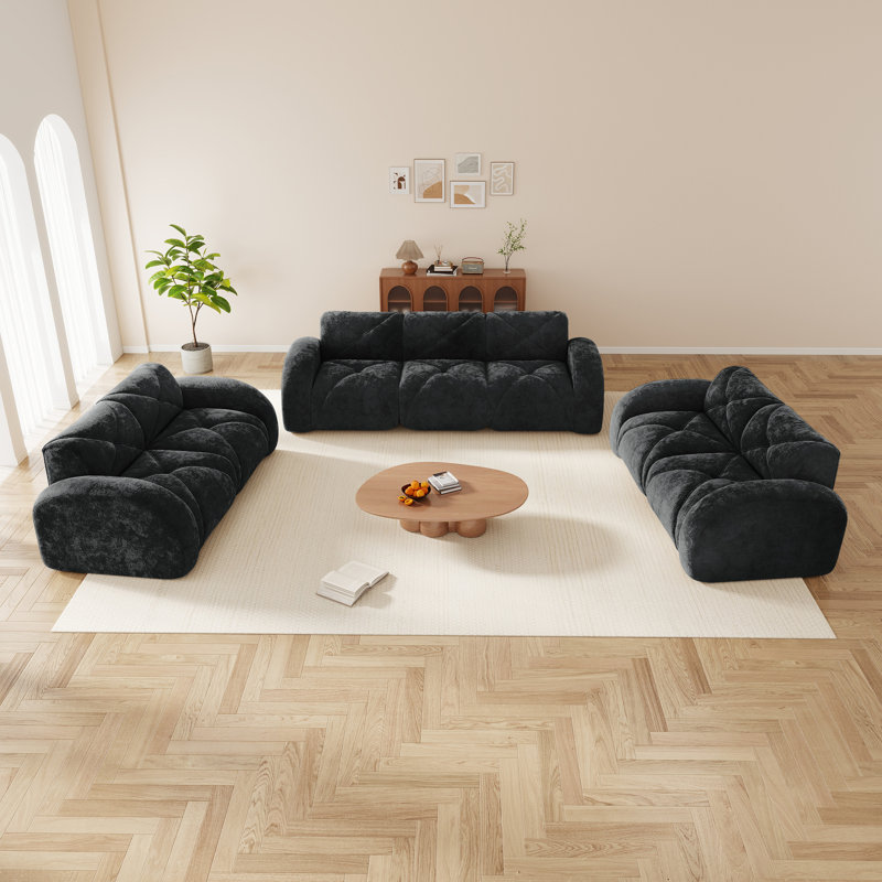 Luxueux canapés en velours, ensemble confortable de 3 pièces pour le salon