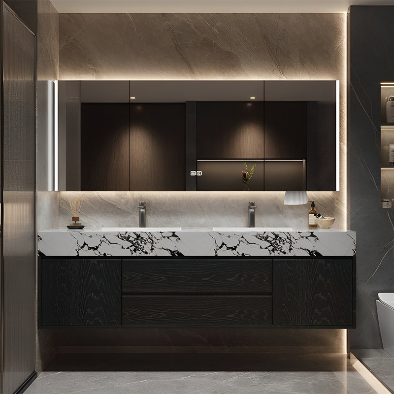 Armoire de salle de bain moderne et luxueuse, Noir, H 21,65 po x l 59,06 po x P 21,65 po