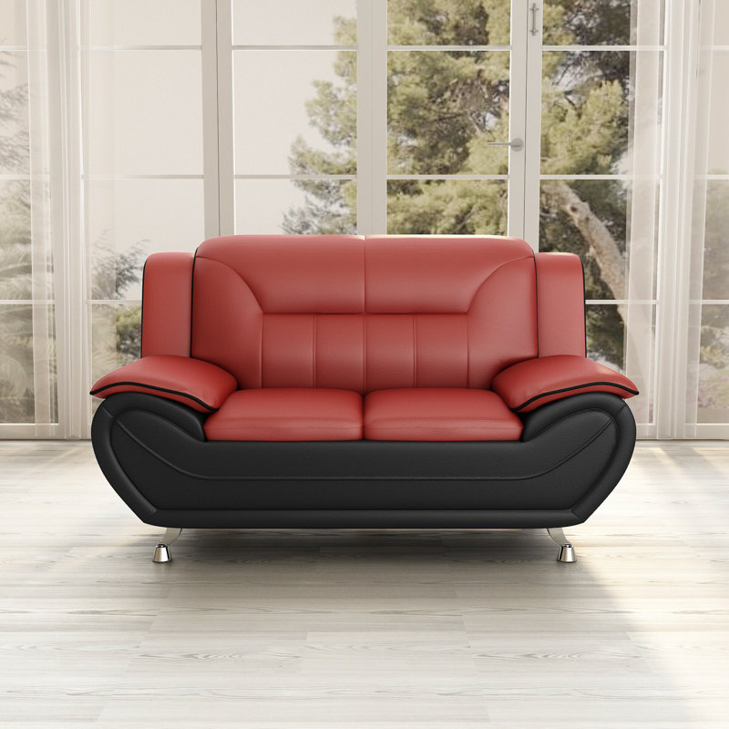 61'' Faux Leather Loveseat, Red/Black Faux Leather