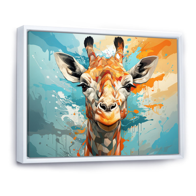 Kristyne Giraffe Elegant Geometric - Girafe, art mural, 30" H x 40" W, Cadre flottant blanc
