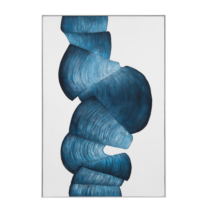 Rubans abstraits, art mural acrylique sur toile encadrée bleue