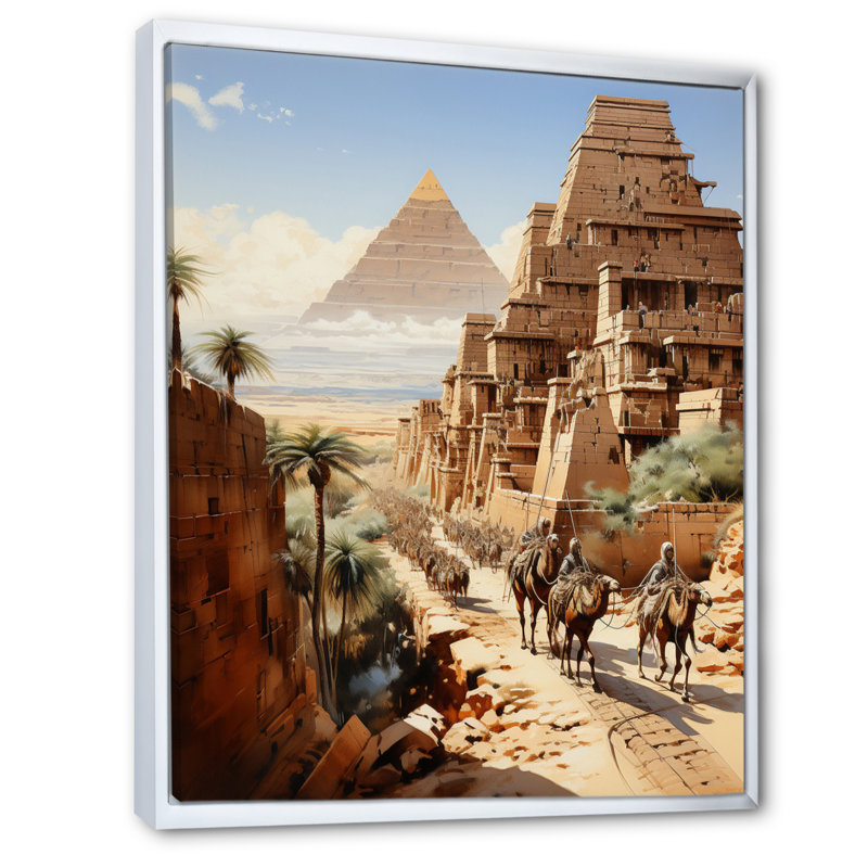 Langenfeld égyptien Pharaons voyage encadré sur toile, H 40 po x l 30 po x P 1,5 po, Cadre flottant blanc