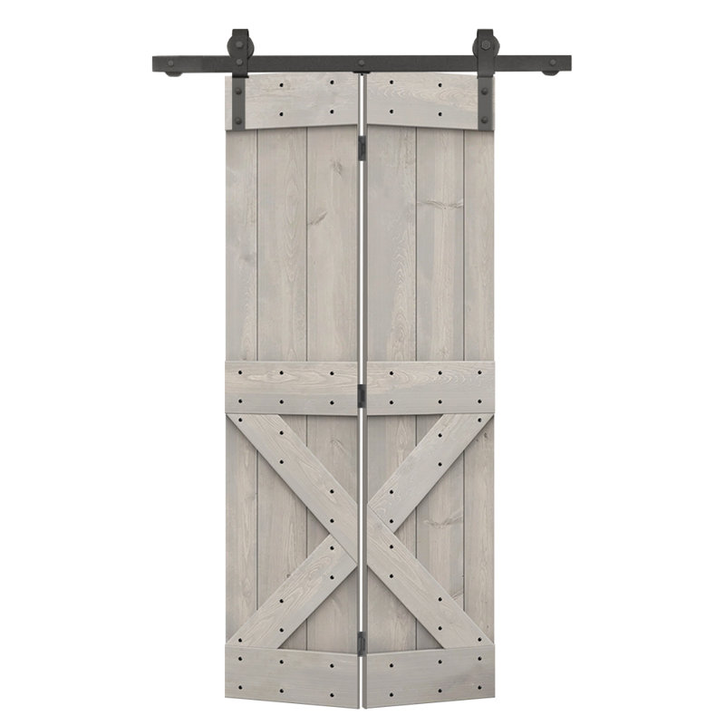 Silver Gray Knotty Pine Barn Door with Oil-Rubbed Bronze Hardware