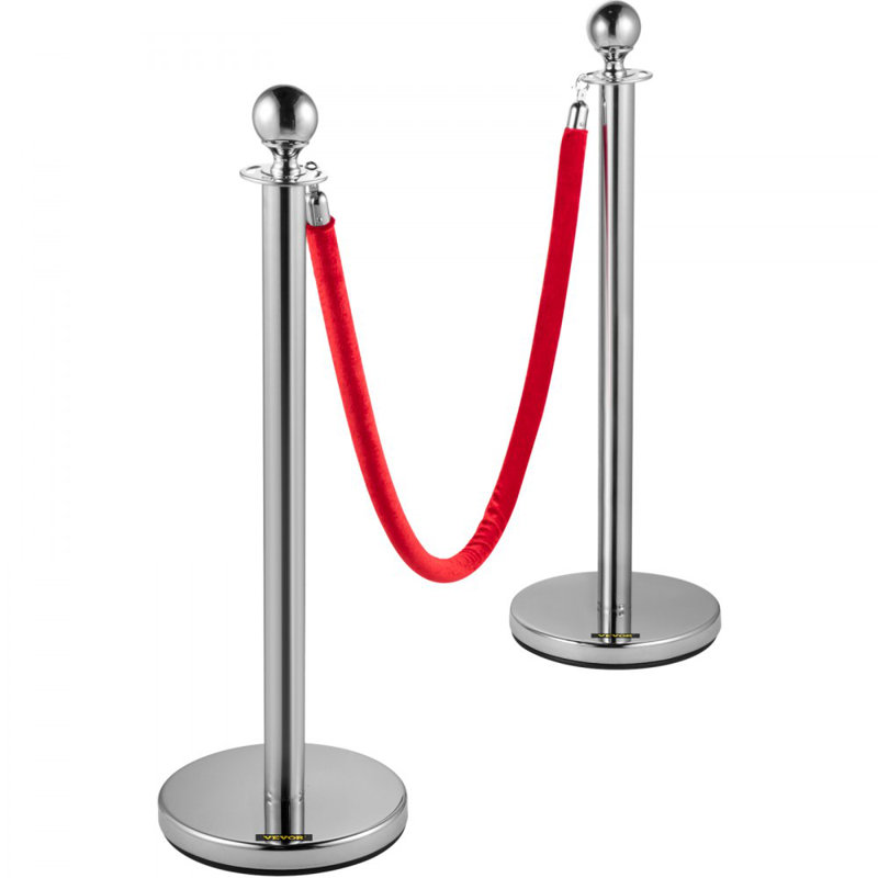 6PCS Red Rope Stanchion Silver Post