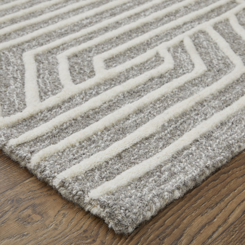 Lytton Modern Geometric, Gray/Ivory Area Rug, Rectangle 9'6" x 13'6"