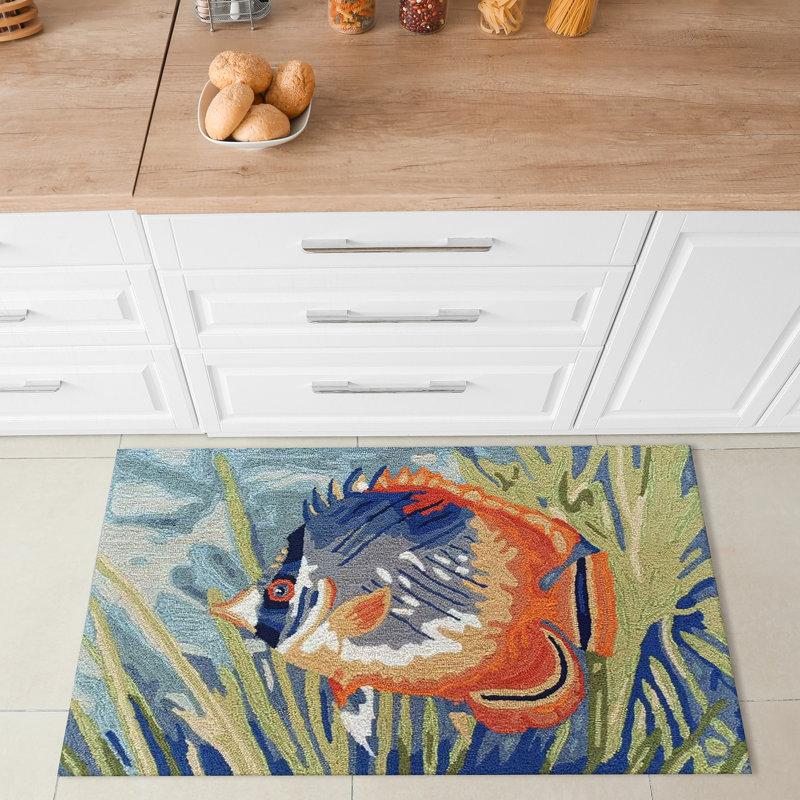 Tapis intérieur / extérieur bleu touffeté à la main Hemsworth, Rectangle 2 pi x 3 pi