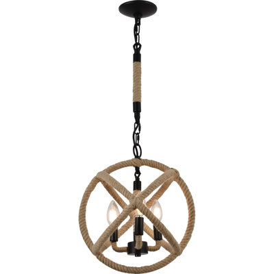 3-Light Black and Rope Globe Candelabra Chandelier