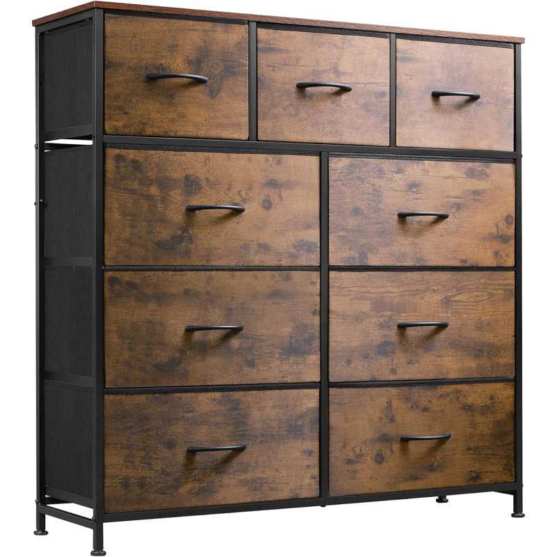 Lamya 9 Drawer Storage Drawer, Rustic Brown Wood Grain Print