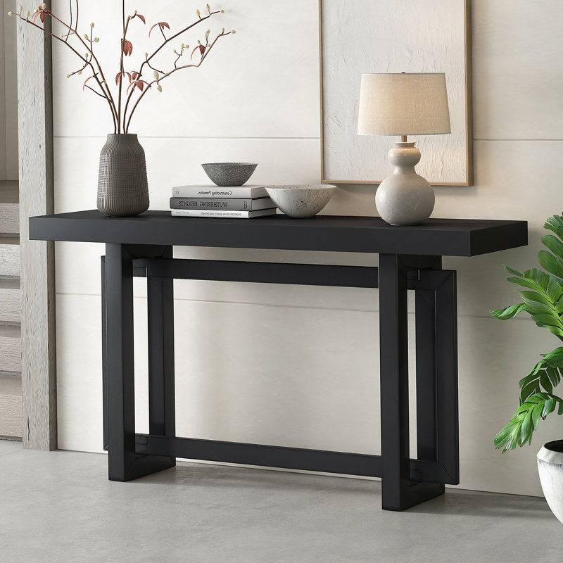 Console contemporaine avec plateau en bois, très longue table d'entrée