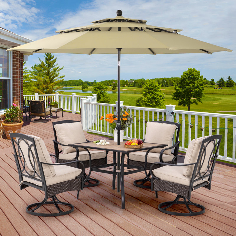 Alyah 4 - Person Patio Dining Set with Square Table , Cushions Included, Beige
