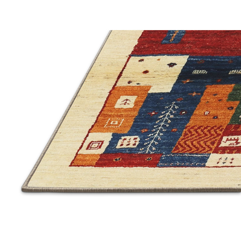 Tapis rouge/vert/brun zone contemporaine, Rectangle 2 pi x 4 pi