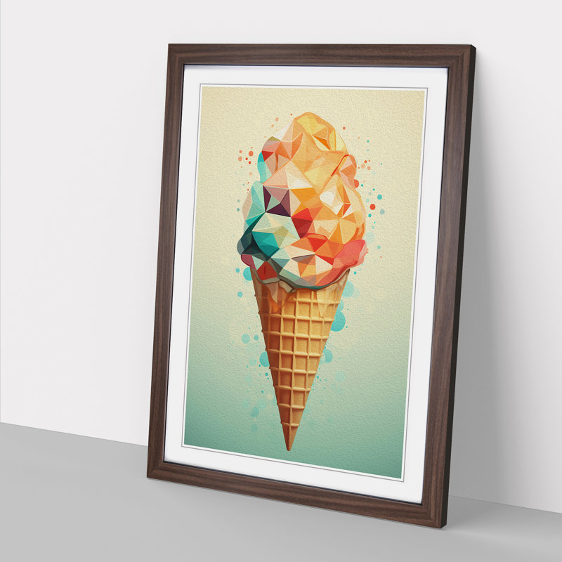 Ice Cream Geometric - Single Picture Frame Print on Wood, Walnut Framed, 64cm H x 46cm W x 2cm D