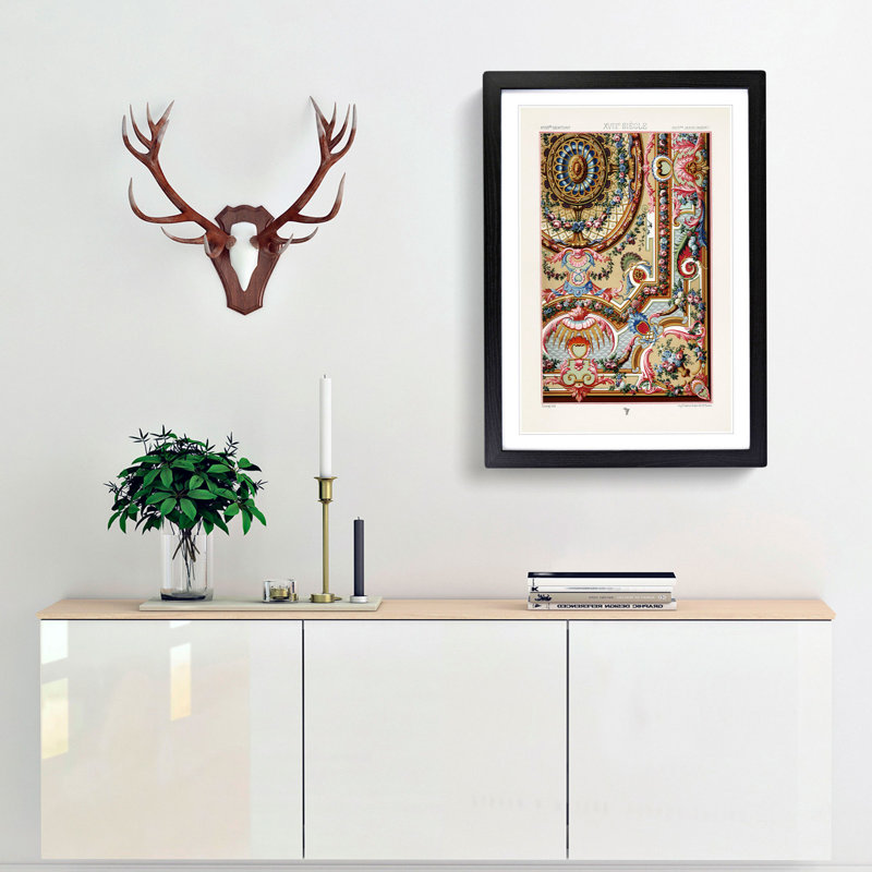 Romantic 18th Century Pattern by Albert Racinet - Picture Frame Painting Print, Black, 76cm H x 50cm W x 2cm D