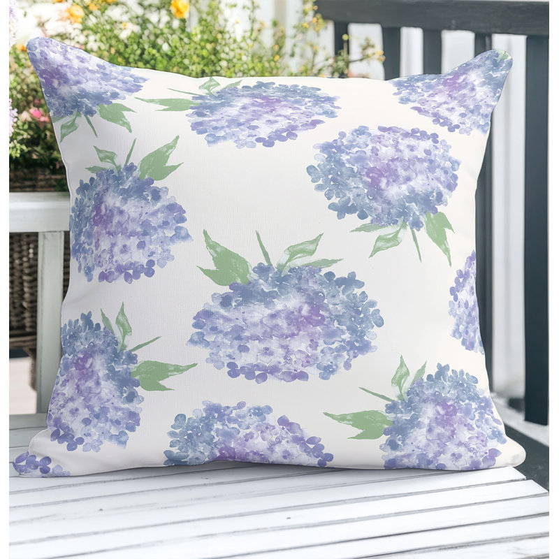 Coussin décoratif extérieur Hydrangea Love, Carré 16 po, Ivoire ivoire