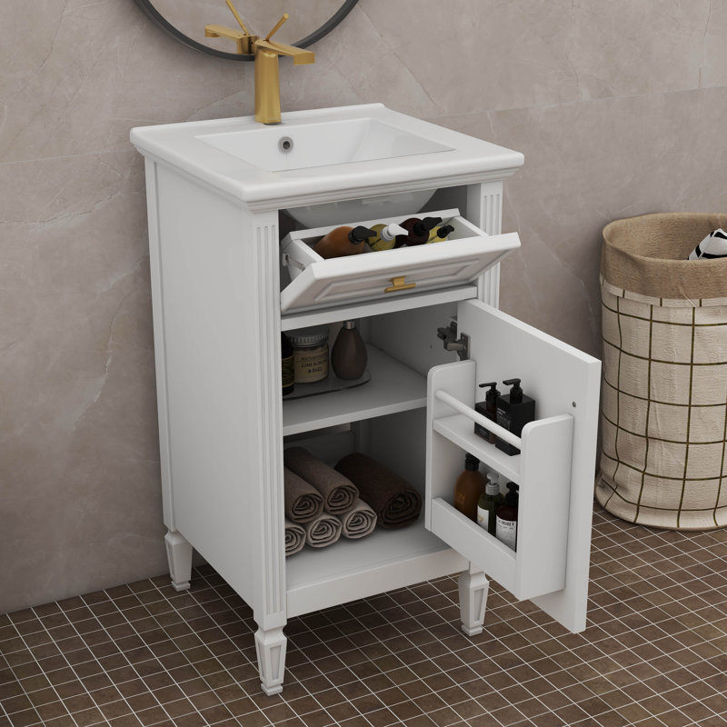 Combo de meuble-lavabo pour salle de bain 20 pouces avec tablette réglable et tiroir de rangement inclinable, Blanc
