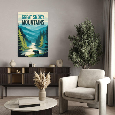 Great Smoky Mountains Retro Vintage Abstract Landscape Nature Wall Art Print