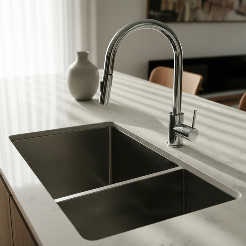 Évier de cuisine en acier inoxydable encastrable 2 bols, 30 po x 18 po, Acier Inoxydable
