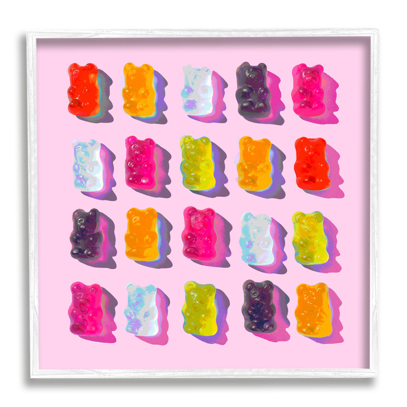 Pink Modern Gummy Candy White Framed Giclee Art by Lil' Rue, Coastal White Framed Giclee, 24" H x 24" W x 1.5" D