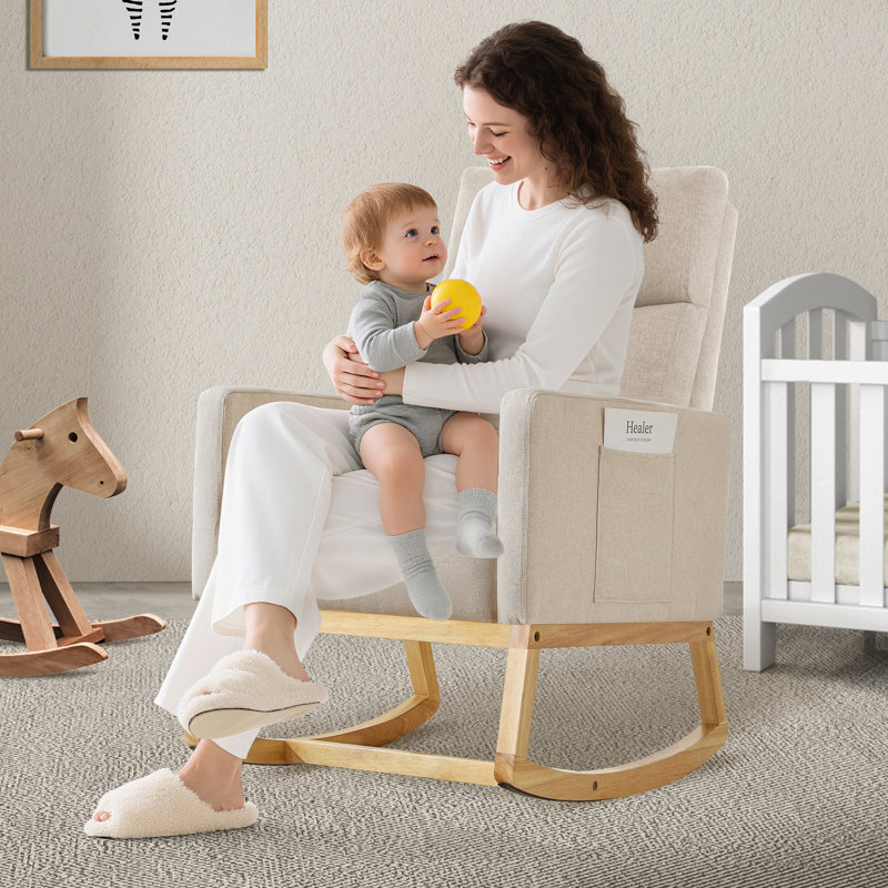 Fauteuil berçant et oscillant Mid-Century, Beige, Natural
