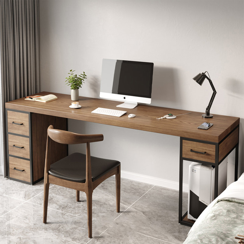 Bureau rectangulaire en bois massif de couleur noyer avec armoire à tiroirs, 29,53 po H * 86,61 po L * 31,5 po P