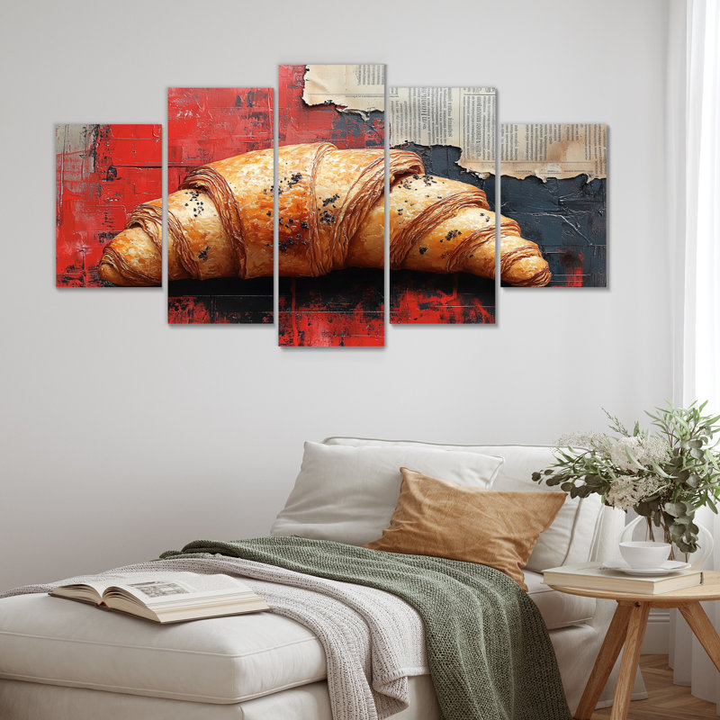 Croissant chocolat rouge et noir «I», ensemble d'art mural sur toile