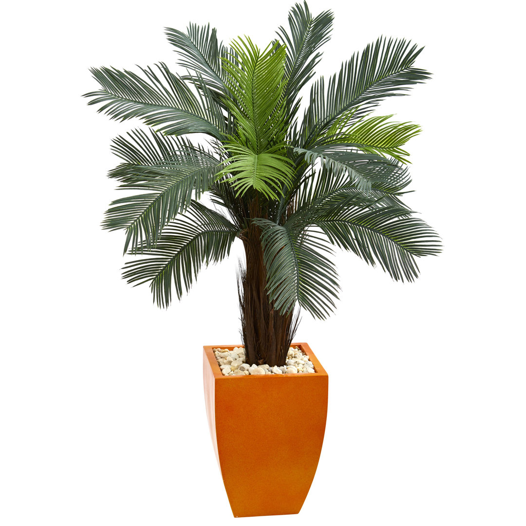 4.5ft. Cycas Artificial Tree in Orange Planter UV Resistant (Indoor/Outdoor) Latitude Run®