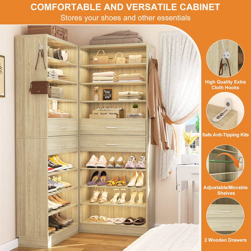 52" W Closet System With 4 Drawers, White Oak