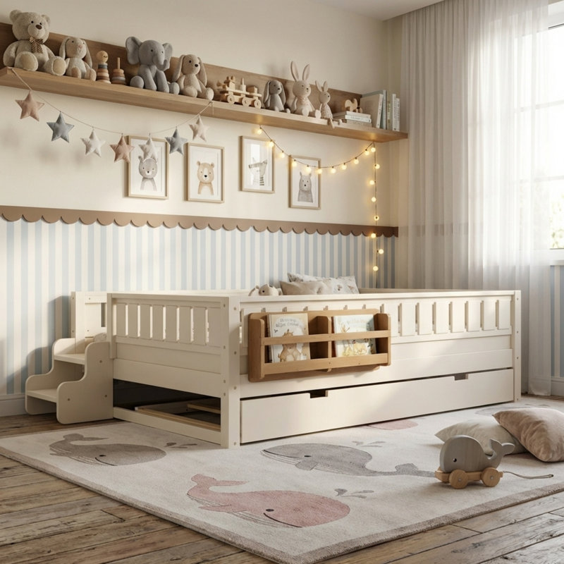 Children's Adjustable Multi-functional Bed, Beige