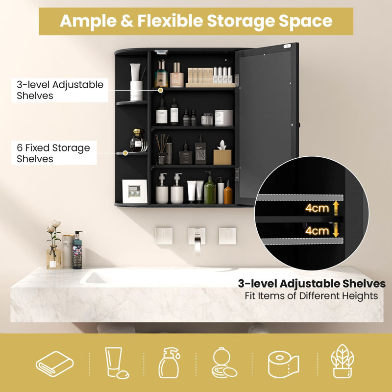 65mm W 64mm H Wall Mounted Required Medicine Cabinet Mirror