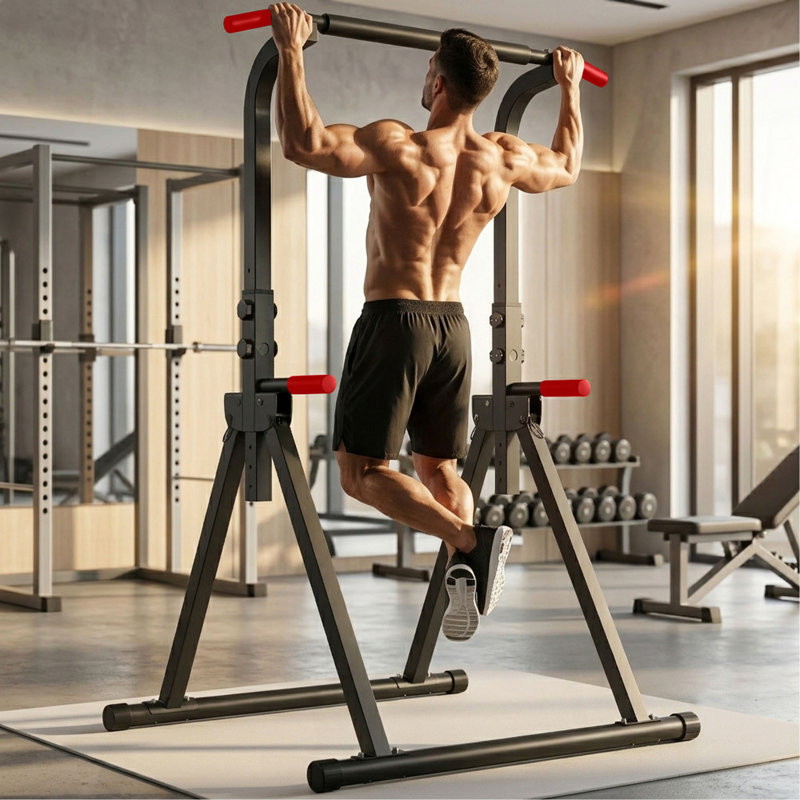 Tour électrique autoportante pliable avec barre de traction - station de trempage multifonctionnelle, équipement de mise en forme pour la musculation à hauteur réglable à 6 niveaux pour la gymnastique à domicile, capacité maximale de 440 lb