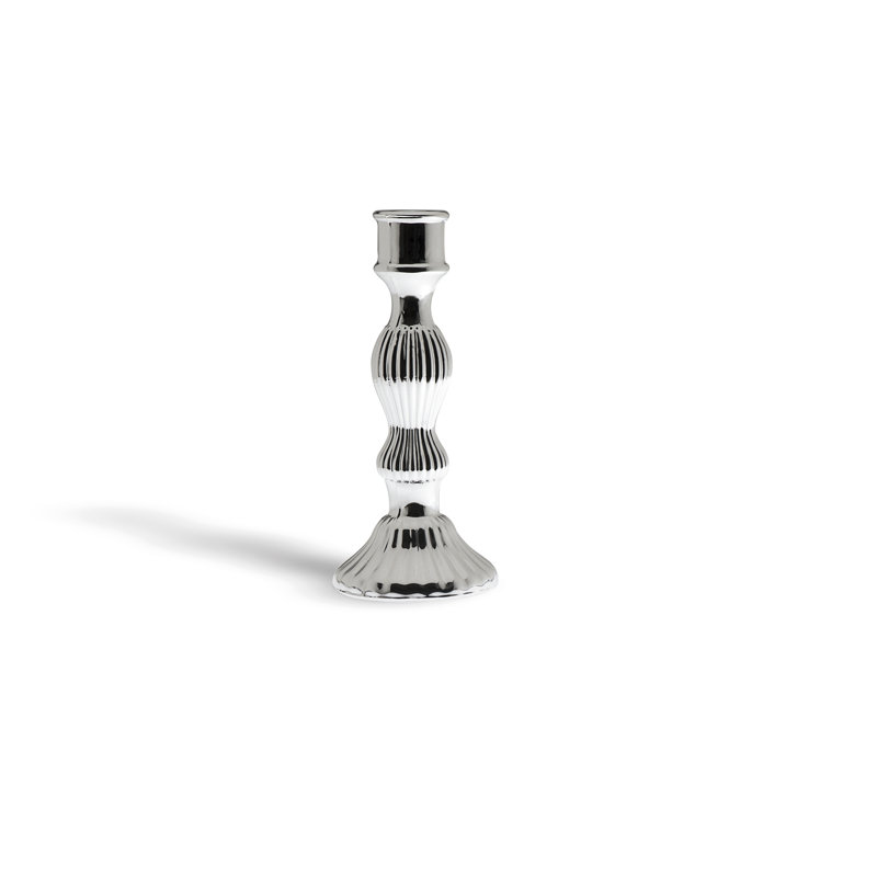 Glass Candlestick, 15" x 8", Silver