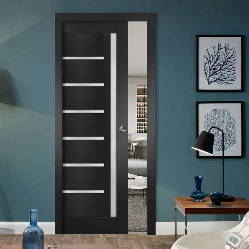 Porte française en verre givré Quadro, Noir mat, 36 po x 96 po